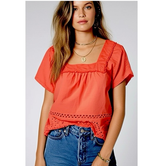Madewell Tops - Madewell Top Angelica Rusty Orange Eyelet Short Sleeve Blouse Women’s Size XS